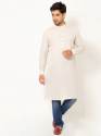 Men Oatmeal Chambray Linen Long Kurta thumb 1
