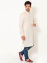 Men Oatmeal Chambray Linen Long Kurta thumb 2