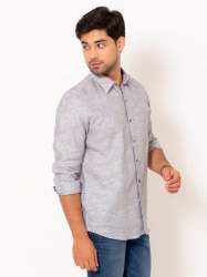 Men Oxford Grey Chambray Full Sleeves Linen Shirt