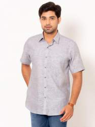 Men Oxford Grey Chambray Half Sleeves Linen Shirt