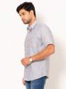 Men Oxford Grey Chambray Half Sleeves Linen Shirt thumb 1