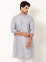 Men Oxford Grey Chambray Linen Long Kurta thumb 1