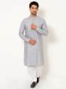 Men Oxford Grey Chambray Linen Long Kurta thumb 2