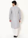Men Oxford Grey Chambray Linen Long Kurta thumb 3