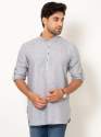 Men Oxford Grey Full Sleeves Linen Short Kurta thumb 1