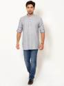 Men Oxford Grey Full Sleeves Linen Short Kurta thumb 2