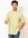 Men Pistachio Green Full Sleeves Linen Short Kurta thumb 1