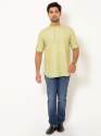 Men Pistachio Green Full Sleeves Linen Short Kurta thumb 2