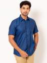 men-royal-blue-chambray-half-sleeves-linen-shir