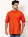 Men Rusty Orange Full Sleeves Linen Short Kurta thumb 1