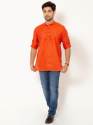 Men Rusty Orange Full Sleeves Linen Short Kurta thumb 2