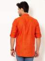 Men Rusty Orange Full Sleeves Linen Short Kurta thumb 3