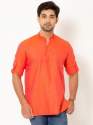Men Saffron Full Sleeves LINEN Short Kurta
