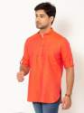 Men Saffron Full Sleeves LINEN Short Kurta thumb 1