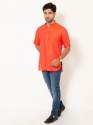Men Saffron Full Sleeves LINEN Short Kurta thumb 2