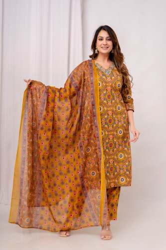 Cotton Kurti Pant Dupatta Set For Women