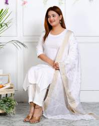 New Arrival White Kurti Pant Dupatta Set