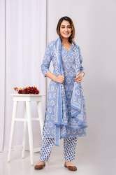 Pure Cotton Kurti Pant Dupatta Set For Women