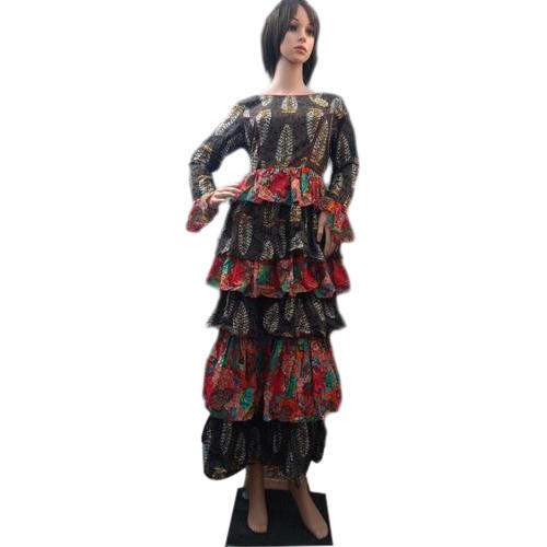 Ladies Frill Printed Long Dress by Livewave Commercial Private Limited