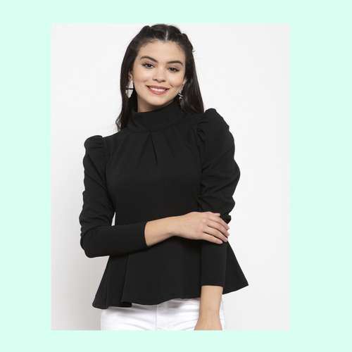 Fancy High Neck Puff Sleeve Top  by Moish Fashion