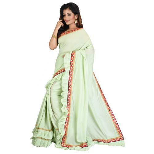 Designer Lace Border Ruffle Georgette Saree by Annsonia Exim