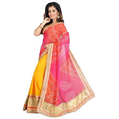 Printed Chiffon Georgette Blended Bandhani Saree