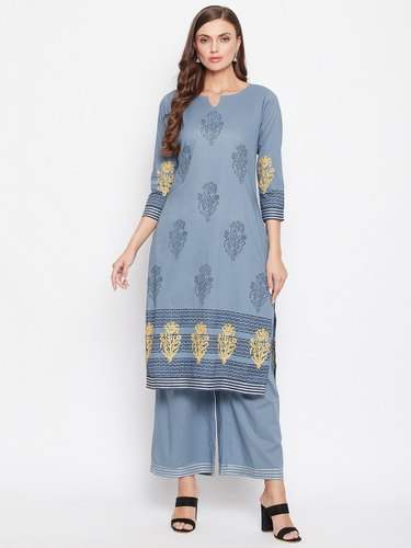 Bitterlime Block Printed Kurti Palazzo Set