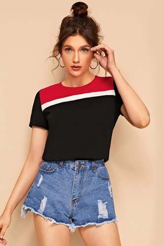 Red And Black Short T-Shirt by SHIV BHAVANI FASHION