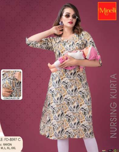 Fancy Rayon Print Feeding Kurti for Ladies 