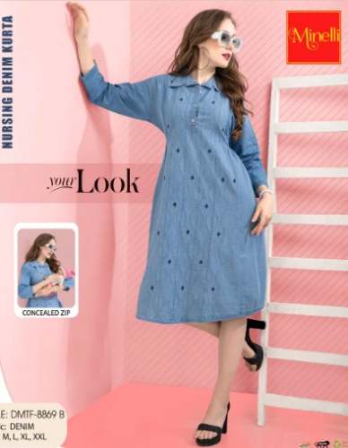 Knee Length Maternity Denim Kurti for Women