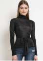 Ladies Black color Shimmer Wrinkle Belt Top