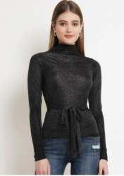 Ladies Black color Shimmer Wrinkle Belt Top
