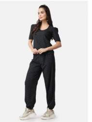 Ladies Crepe Black Polka Printed Co-Ords Set 