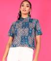 Pure Cotton Navy Blue Printed Half Sleeve Shirt For ladies 