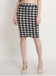 Women Black and White Printed Knee Length Pencil Skirt 