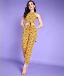 Women Halter Neck Yellow color Co-Ords Set
