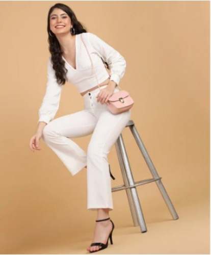Women White color V Neck Co-Ords Set