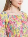 Women Yellow Floral Printed Chiffon Smocking Fitted Top thumb 3
