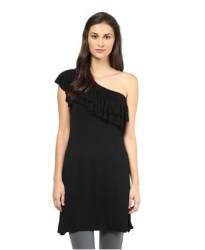 One Shoulder Black Viscose Top 