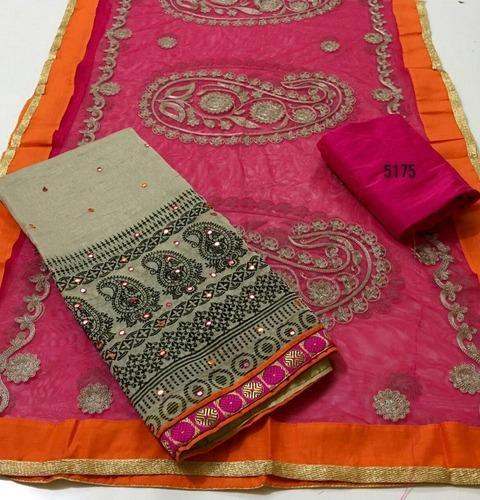 Work Dress Material with Printed Dupatta