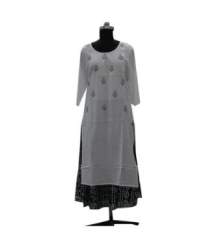 Functional Wear Gray Rayon Kurti with Skirt Set 