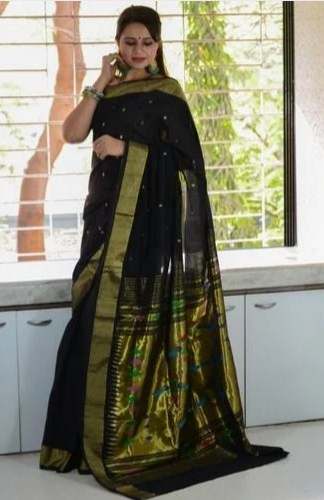 Fancy Black Paithani Cotton Handloom Saree