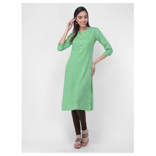 Light Green Straight Cotton Plain Kurti 