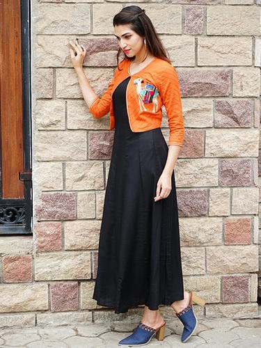 Beautiful Black Anarkali Kurti with Orange jacket  by Envy Me