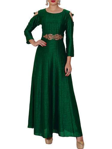 Trendy Shoulder Cut Silk Gown Style kurti  by Envy Me