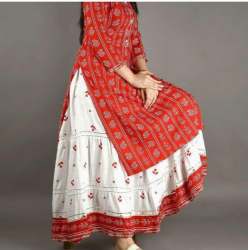 Fancy Red Kurti With White Skirt
