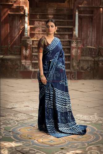 Akshar Indigo Print Saree by M/s Uttariya