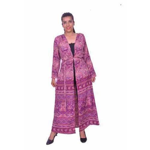 Fancy Pink Long Crepe Silk Kimono Kaftan  by Kingcreato Exports