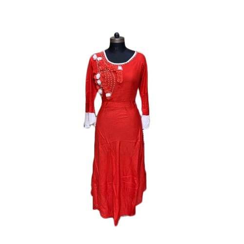 Fancy Red Party Wear Flared Gown by Easyonline
