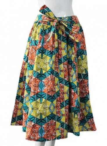 Multi Green Cotton African print Skirt by Diwan Overseas